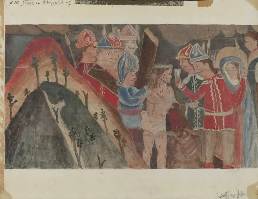Station of the Cross No. 10: "Jesus is Stripped of His Garments" by Geoffrey Holt