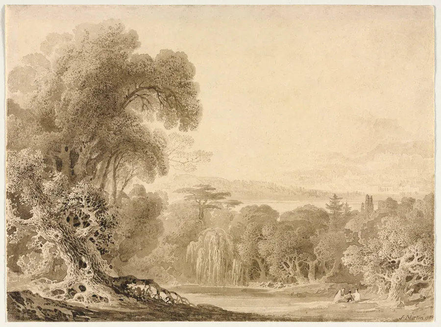 Figures Seated by a Lake in a Wooded Landscape by John Martin