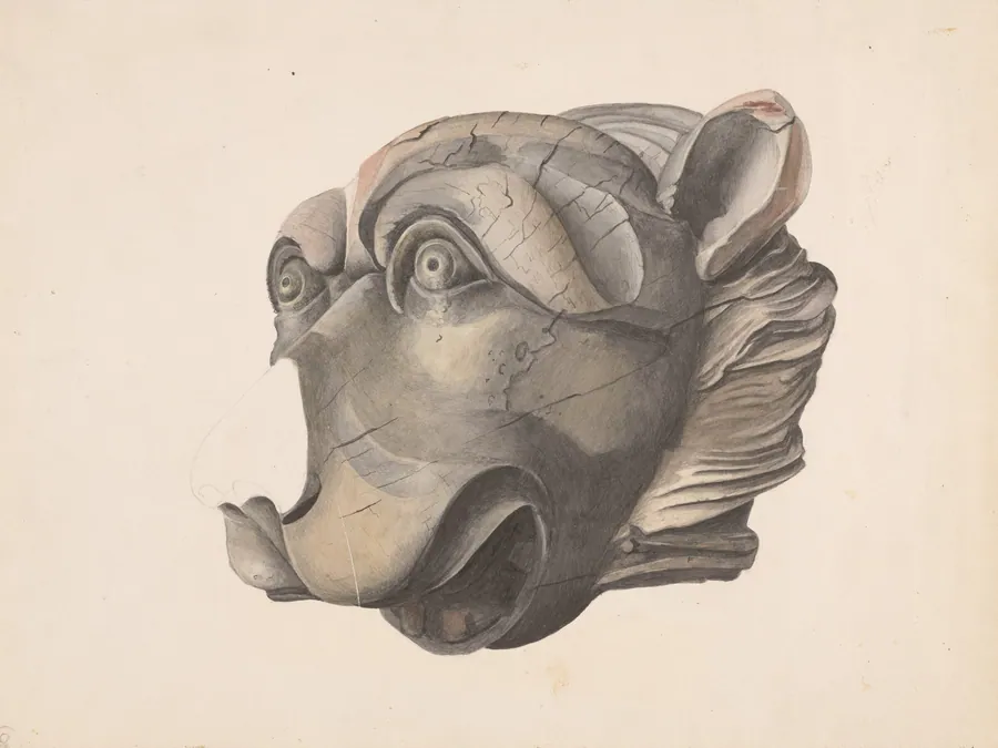 Carved Cat Head (Detail) by Alton K. Skillin