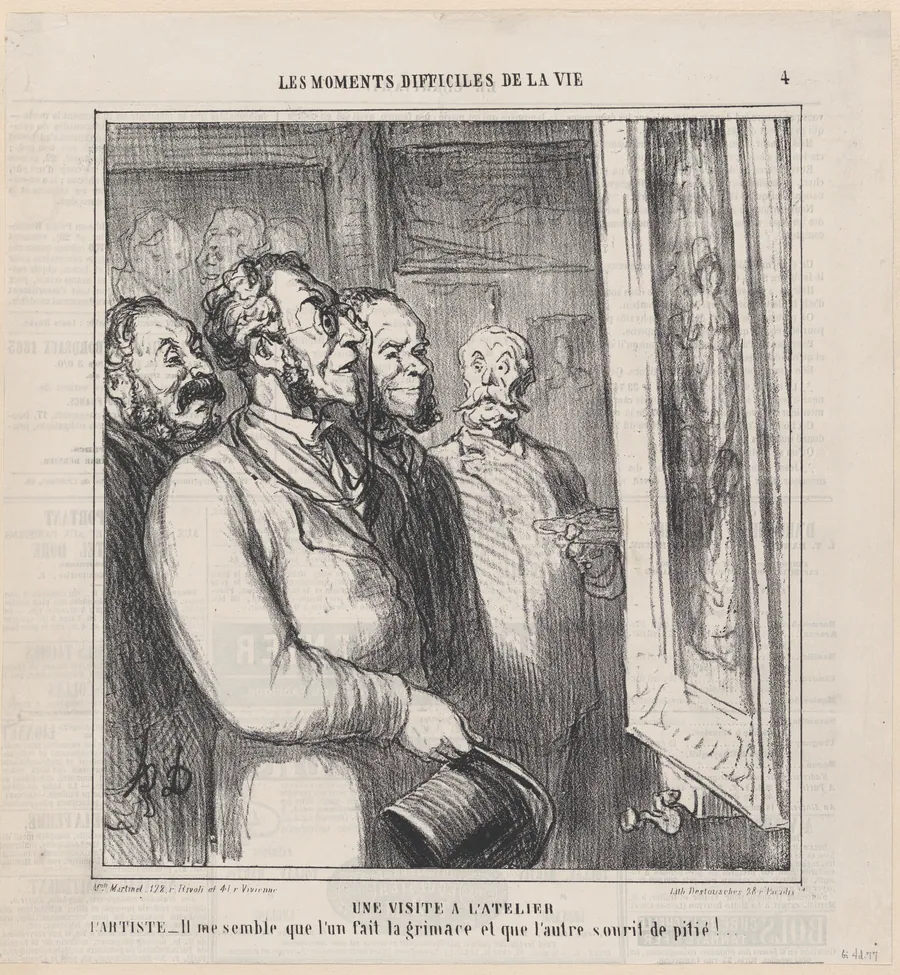 A visit to the studio, from 'The difficult moments of life,' published in Le Charivari, March 28-29, 1864 by Honoré Daumier