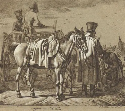 Horse with Soldiers Smoking Pipe/Military Scene