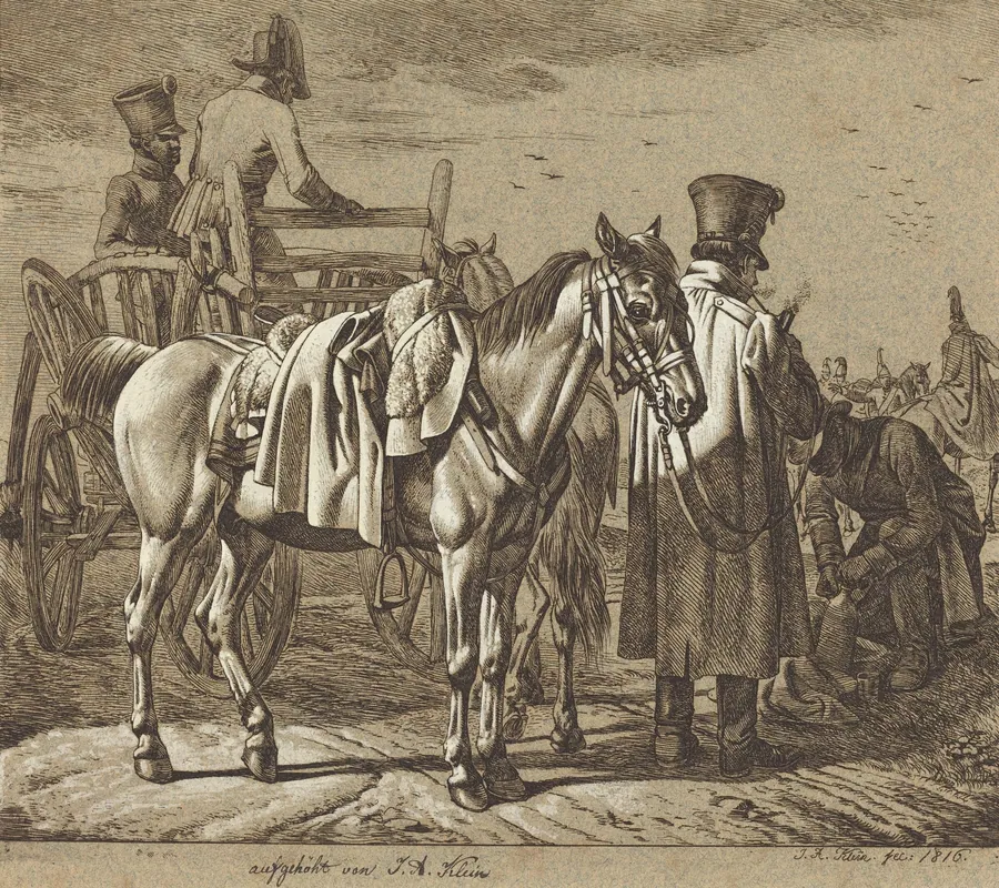Horse with Soldiers Smoking Pipe/Military Scene by Johann Adam Klein