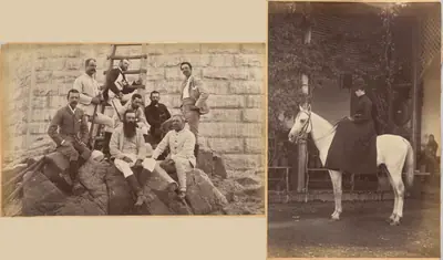 Managing staff of Meprs. Glover & Co. at Sindh Bridge (recto, top); Untitled: Woman on horse (verso, right)