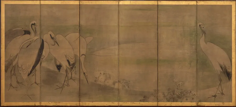 Cranes and chrysanthemums by Tawaraya Sotatsu 俵屋宗達 (fl. ca. 1600-1643)