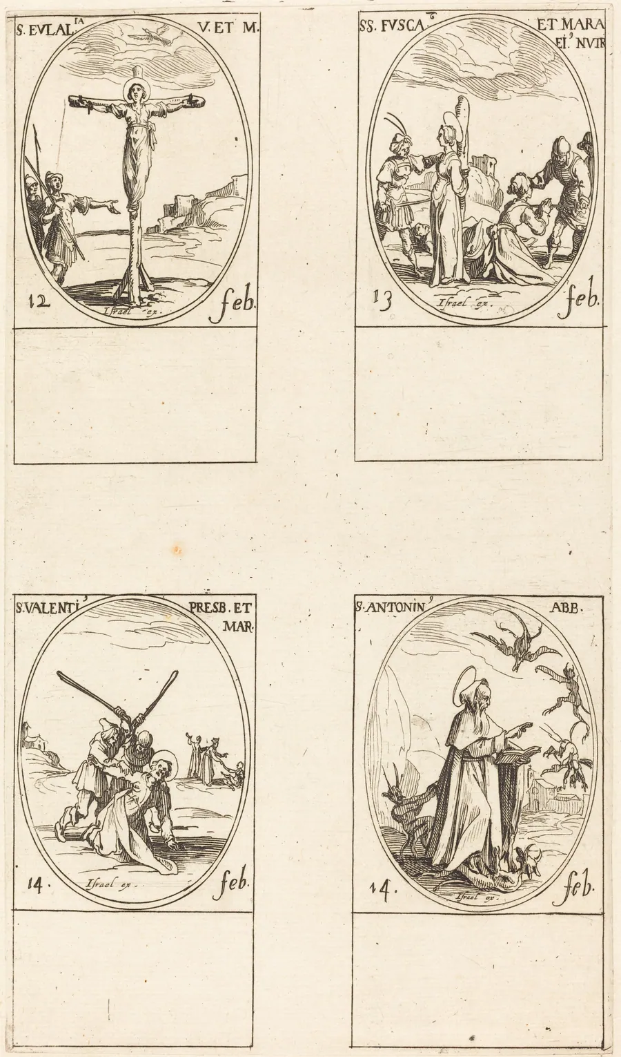 St. Eulalia; St. Fusca and Maura; St. Valentine; St. Anthony by Jacques Callot