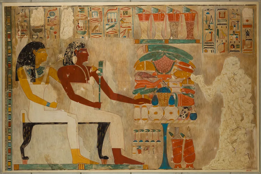Rekhmire and Mother Receiving Offerings, Tomb of Rekhmire by Charles K. Wilkinson