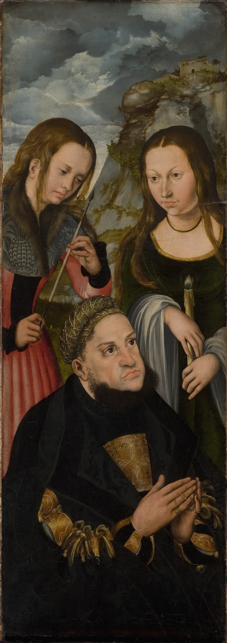 Kurfyrst Frederik den Vise af Sachsen (1463-1525) med helgeninderne Ursula (tv.) og Genoveva (th.) by Lucas Cranach (I)
