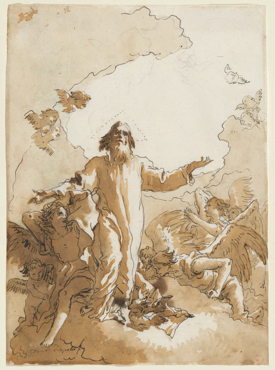 God the Father Standing in Clouds Surrounded by Angels and Putti by Giovanni Domenico Tiepolo