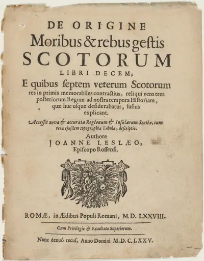 Title Page to De Origine Moribus by Joanne Leslaeo