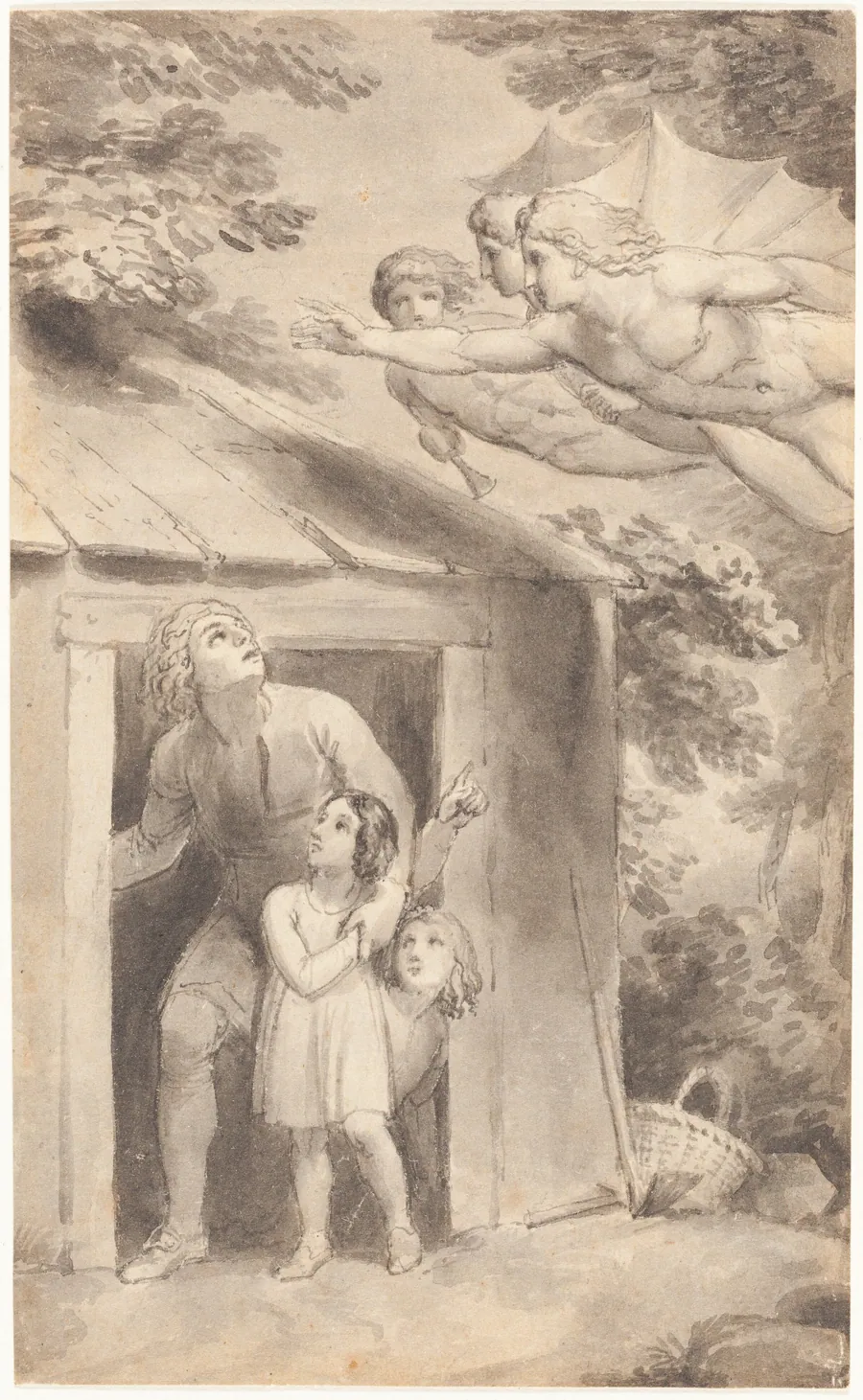 Peter and His Children Visited by Three Flying Figures by Thomas Stothard