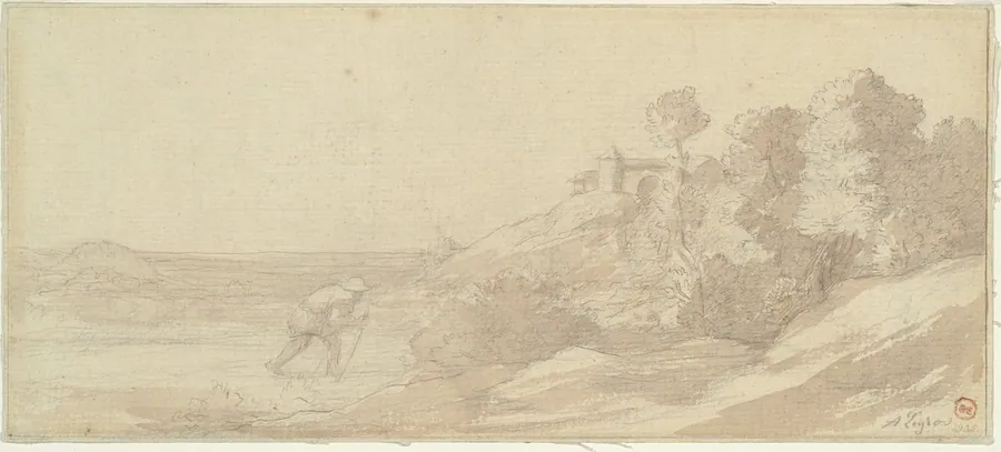 Landscape along a Riverbank with a Figure by Alphonse Legros