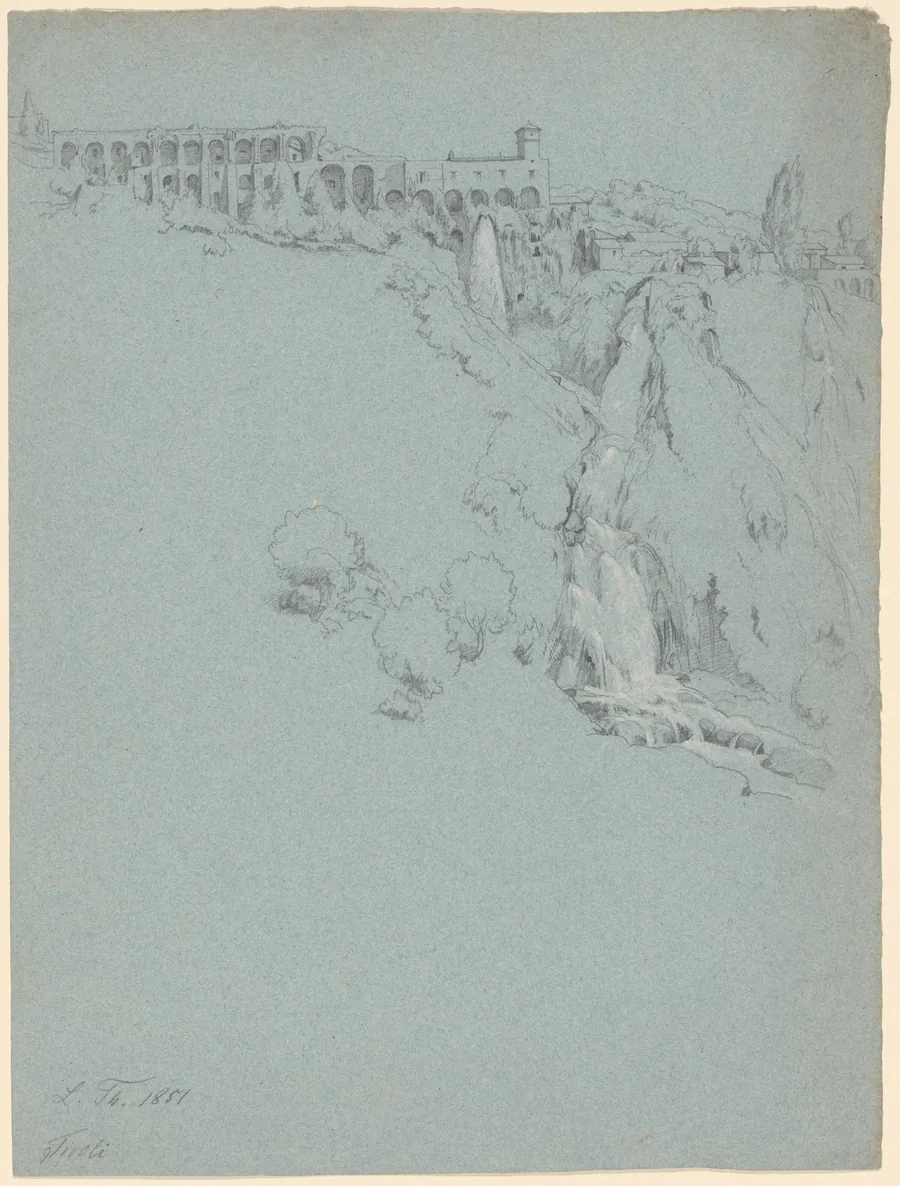 The Waterfall at Tivoli with the Villa of Maecenas by Ludwig Thiersch