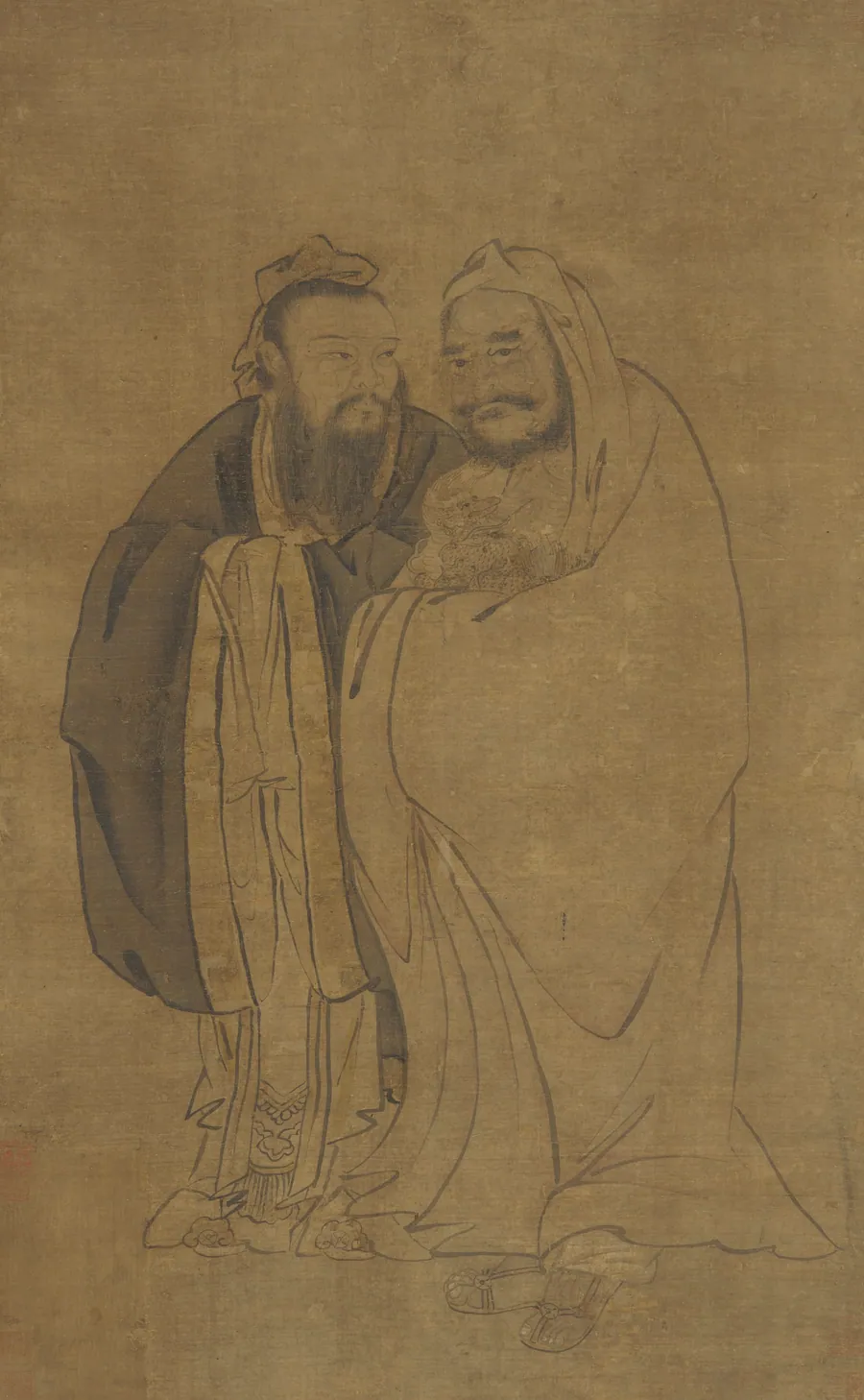 Confucius and Buddha cradling a qilin by Formerly attributed to Wu Daozi (傳)吳道子 (active ca. 710-760)