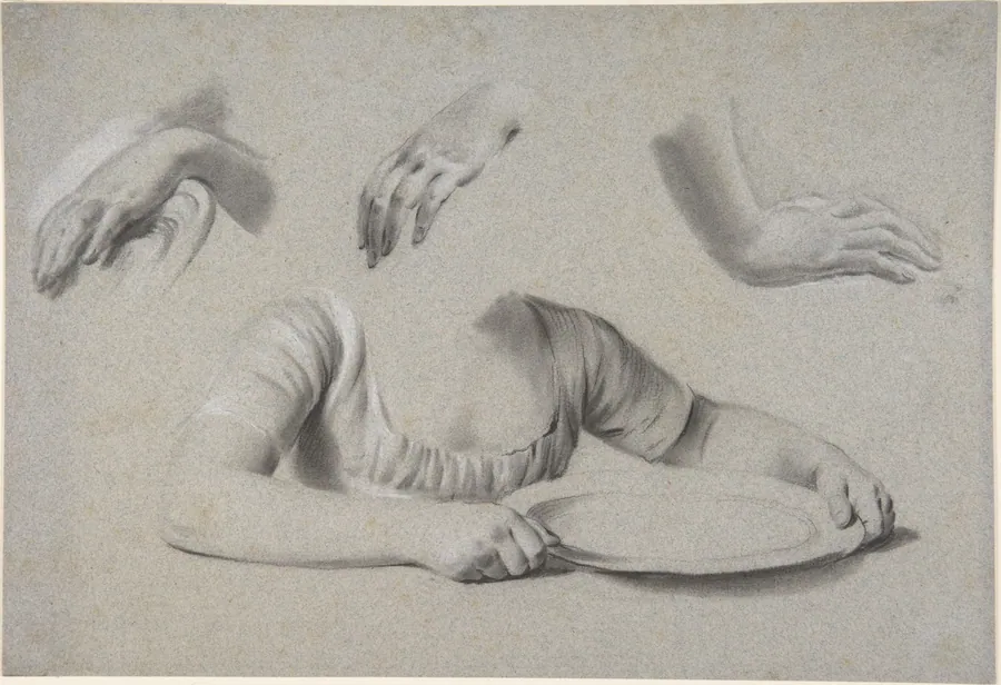 Studies of Hands and the Bust of a Young Girl Holding a Plate by Louis Léopold Boilly
