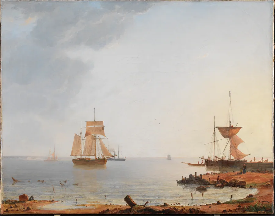 Skibe ved Sjællands kyst. Morgen by Emanuel Larsen