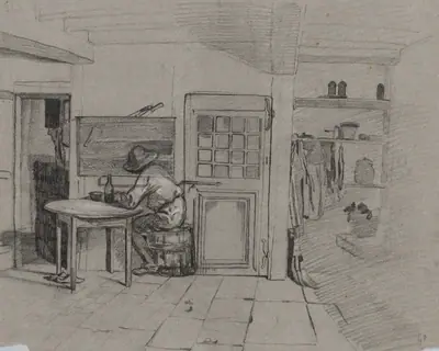 A Farmhouse Interior with a Boy at a Table