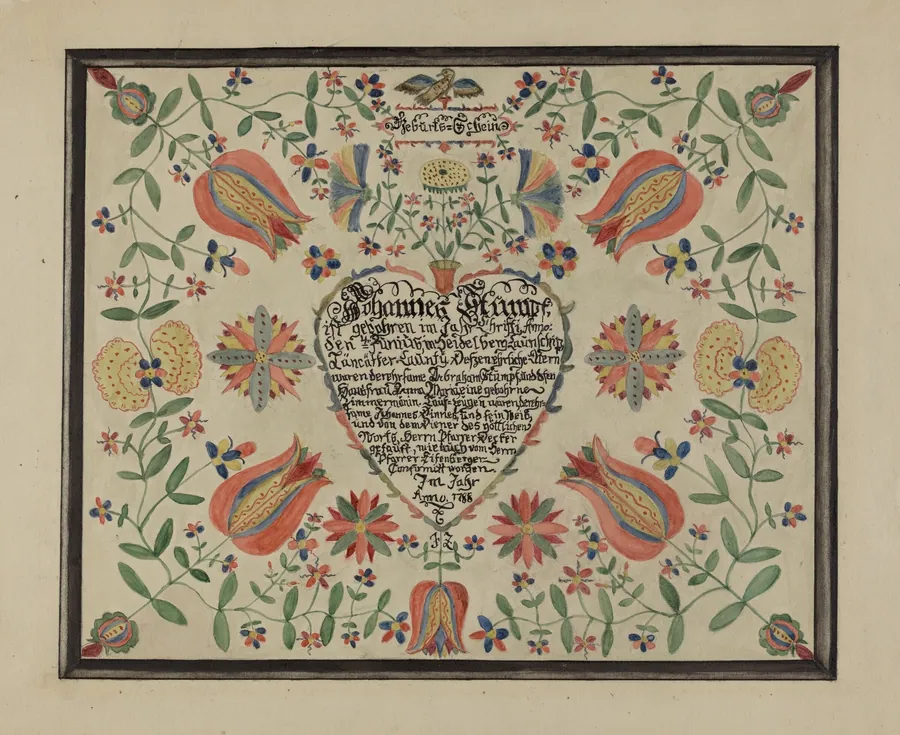 Certificate, Birth and Baptismal; (Fractur) by Ruth Thomson