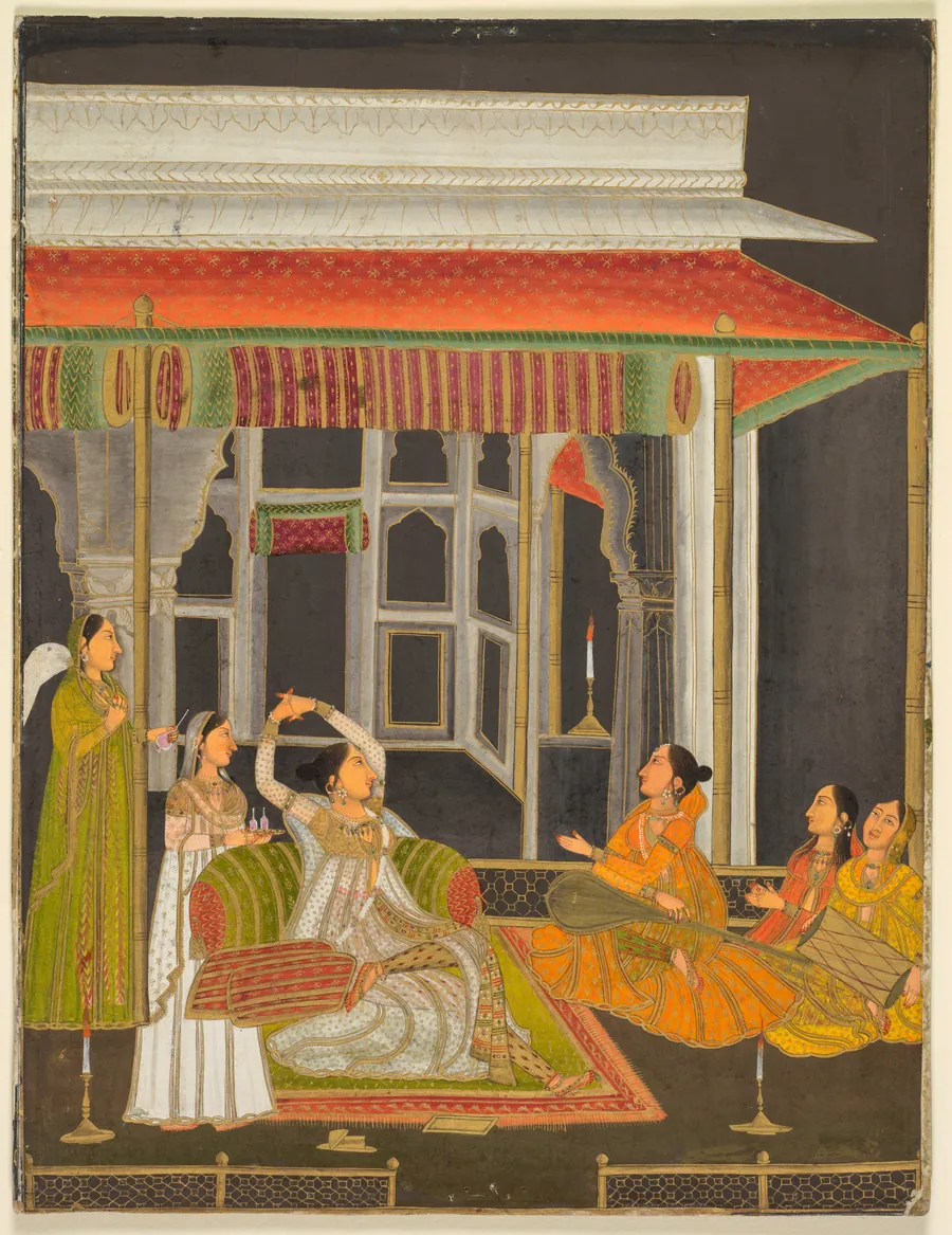 A Princess on a Terrace with Attendants at Night (recto)