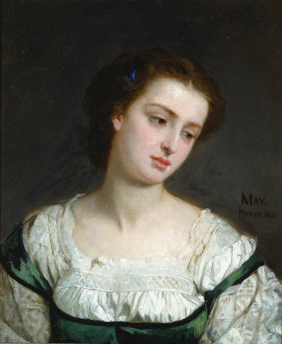 Portrait of a Young Woman by Edward Harrison May, born Croydon, England 1824-died Paris, France 1887
