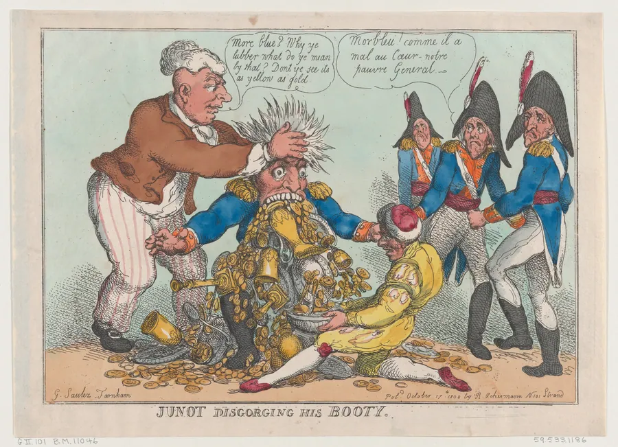 Junot Disgorging His Booty by Rudolph Ackermann, London