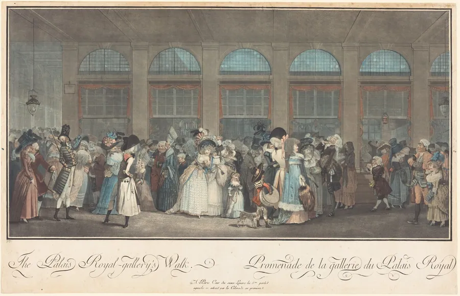The Palais Royal - Gallery's Walk / Promenade de la Galerie du Palais Royal by Philibert-Louis Debucourt