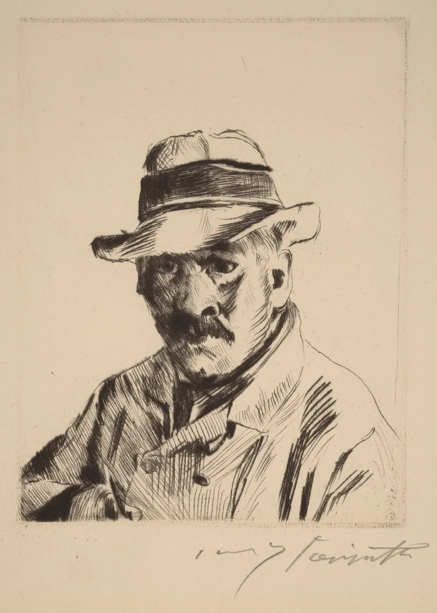Selbstbildnis im Strohhut, als Brustbild (Self-Portrait in a Straw Hat, Bust Length) by Lovis Corinth