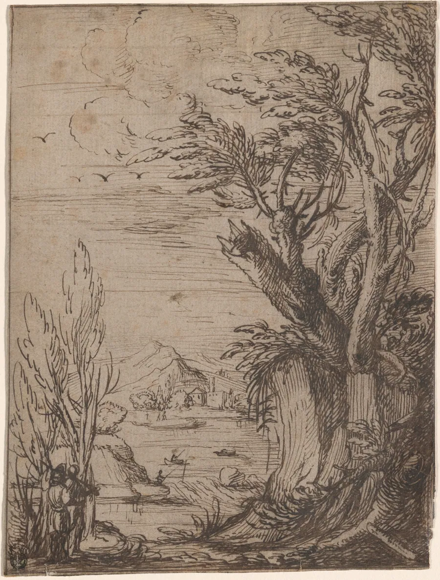 Landscape with Gnarled Trees and Fisherman by Jacques de Gheyn III