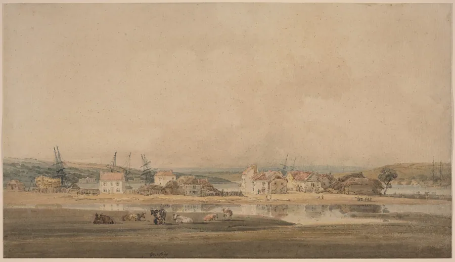 Village along a River Estuary in Devon by Thomas Girtin