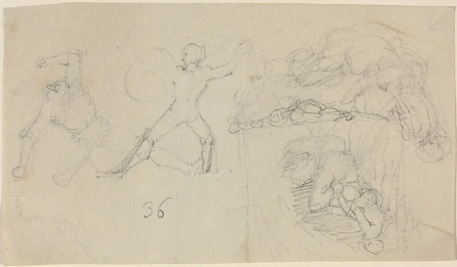 Sheet of Sketches, including Two Warriors Fighting by John Flaxman