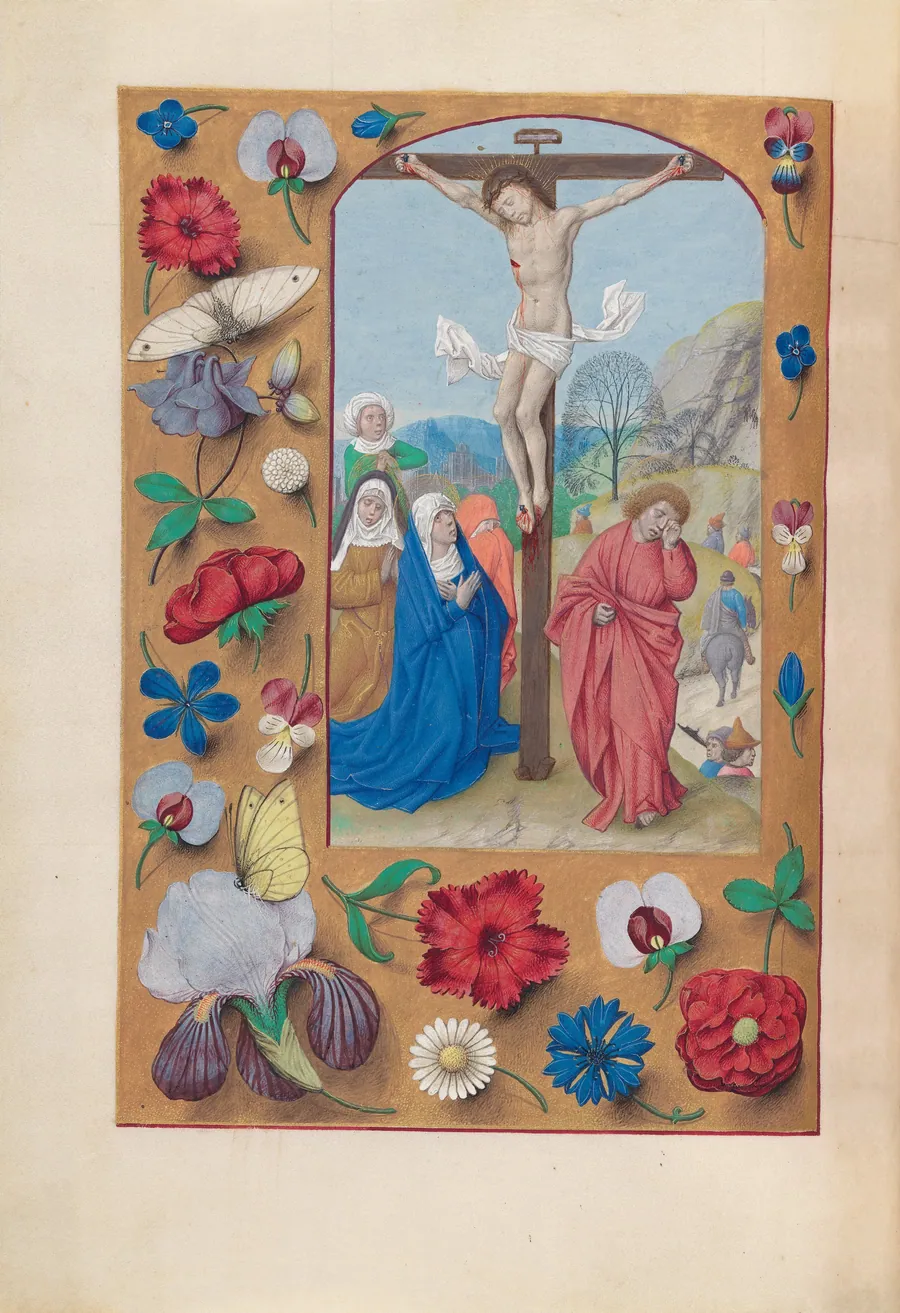 Hours of Queen Isabella the Catholic, Queen of Spain:  Fol. 72v, Crucifixion by Master of the First Prayerbook of Maximillian