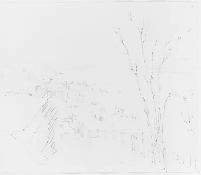 View of Shoreline from Roadway Above (from Sketchbook)