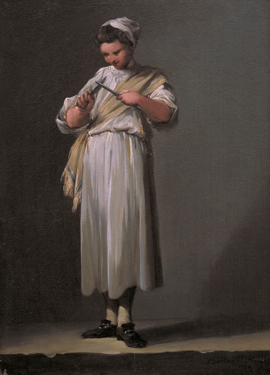 Romersk kokkedreng, der sliber en kniv by Jean Barbault