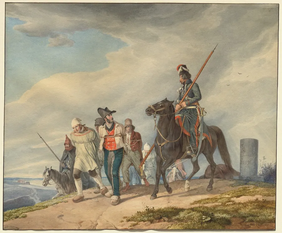 Three Armed Riders Escorting Prisoners near Reims by Peter von Hess