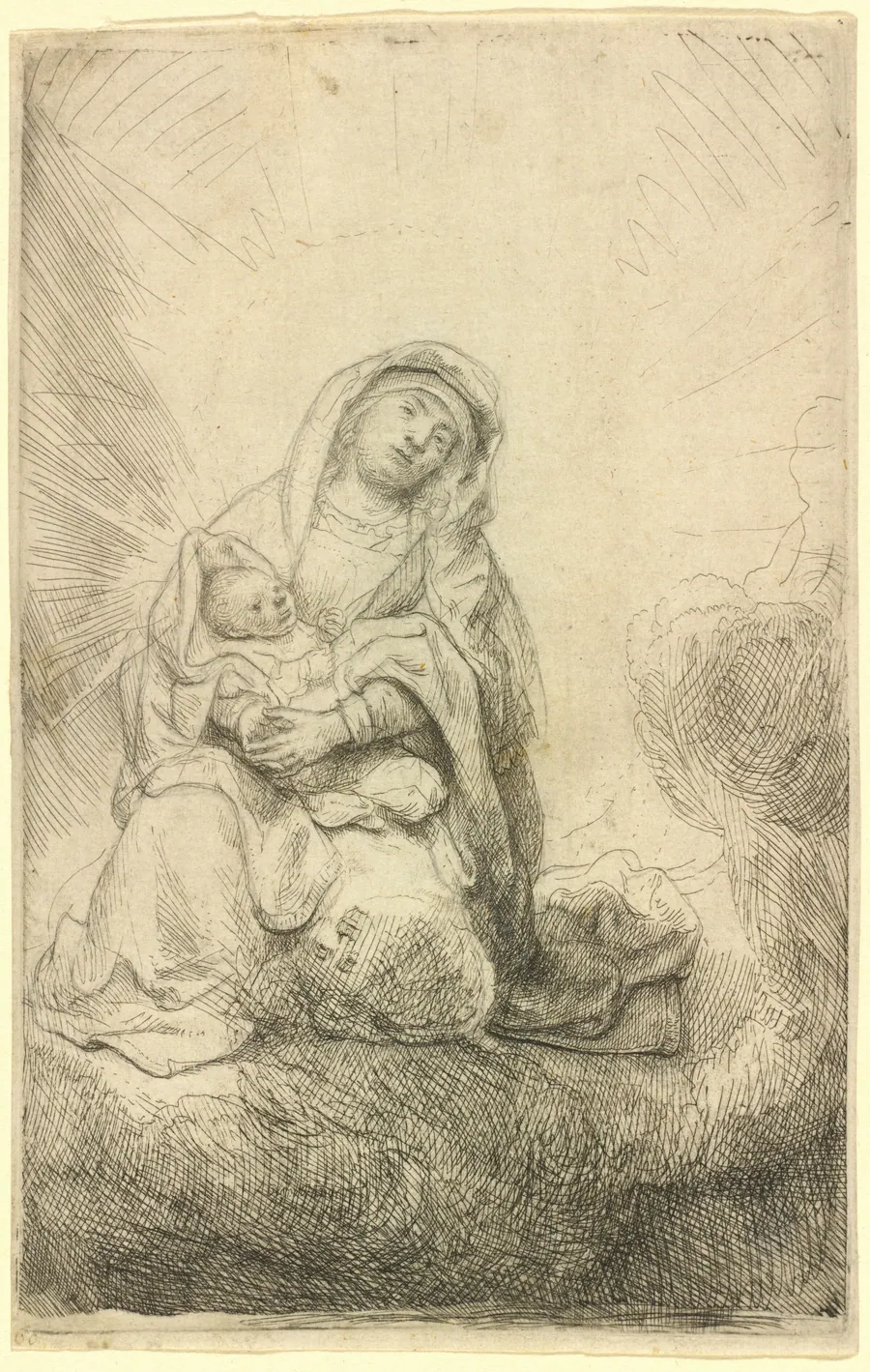 Virgin and Child in the Clouds by Rembrandt van Rijn