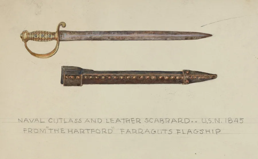 Cutlass and Leather Scabbard by American 20th Century