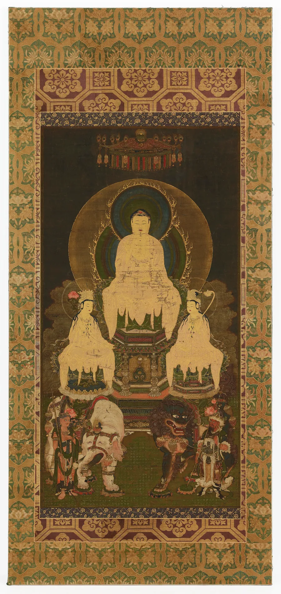 Buddhist triad of Shakyamuni, Manjushri, and Samantabhadra by Kose Arishige 臣勢有重（有茂） (born 1300)