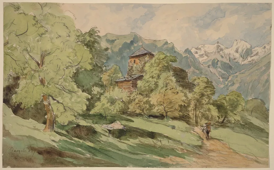 The Castle of Bürglen with the Alps Beyond by Carl Wagner