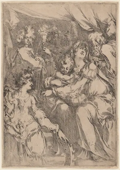 The Holy Family with Saint Catherine, Saint John the Evangelist, and an Angel