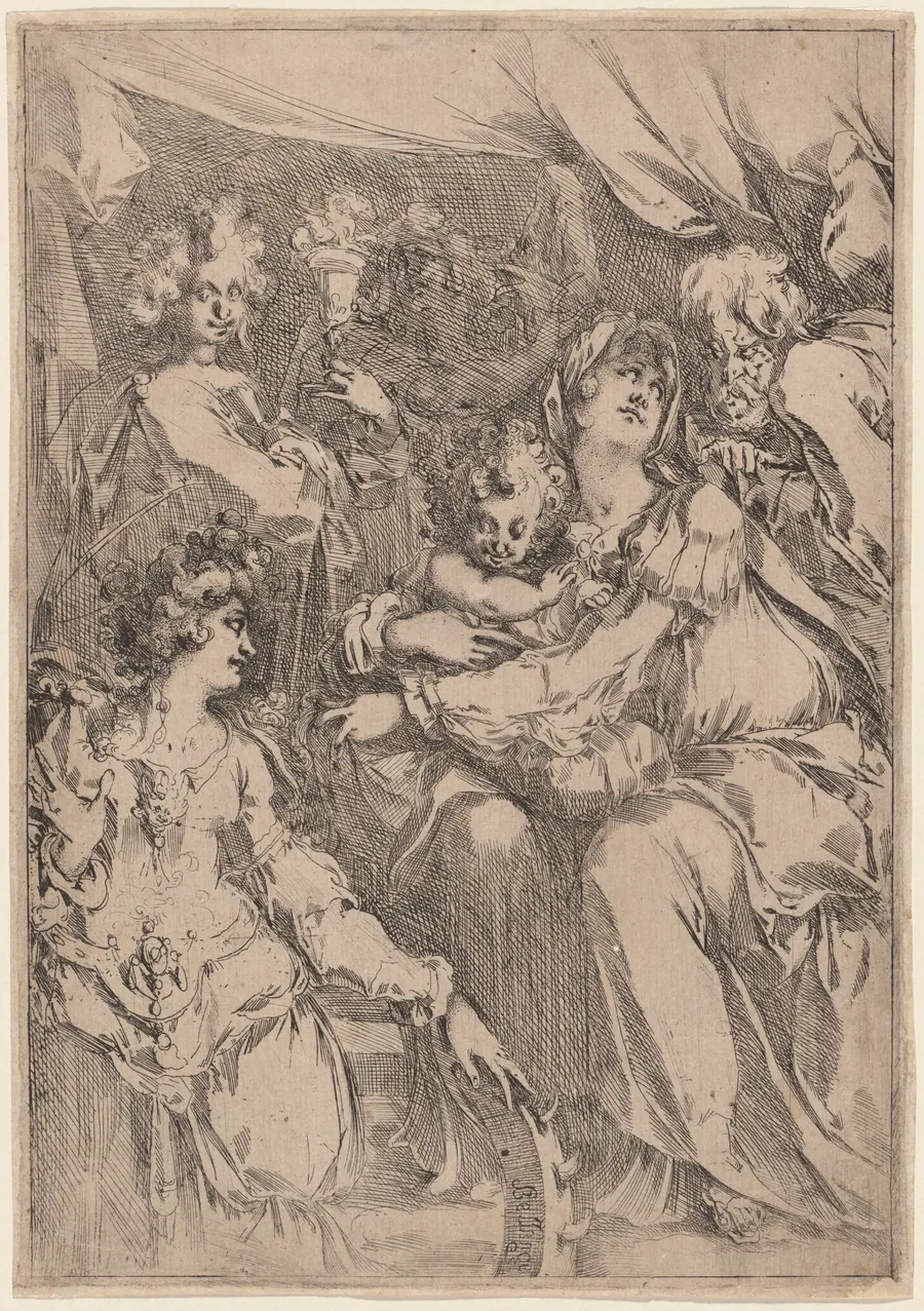 The Holy Family with Saint Catherine, Saint John the Evangelist, and an Angel by Jacques Bellange