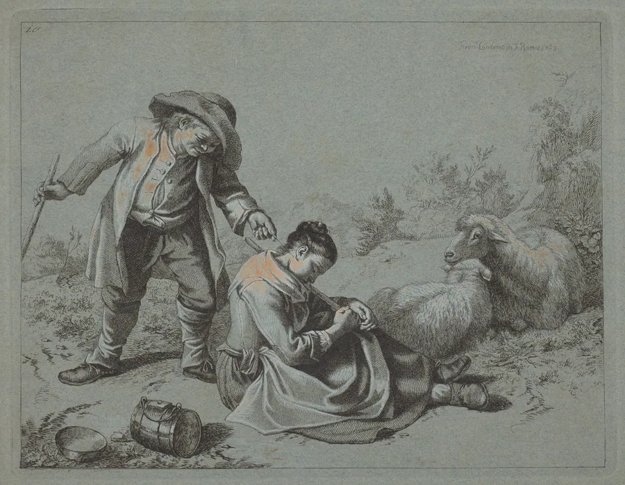 Peasant Teasing a Sleeping Girl with a Twig by Francesco Londonio