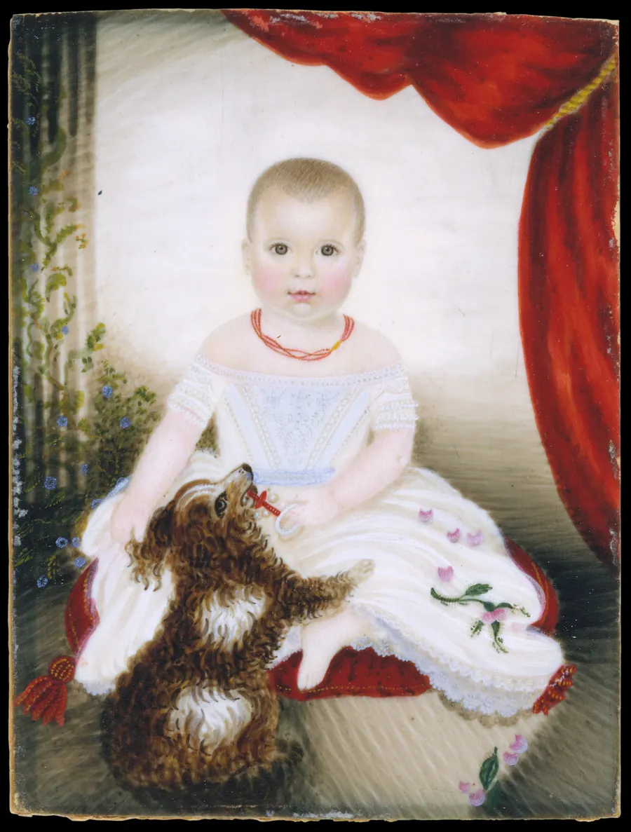 Baby with Rattle and Dog by Mrs. Moses B. Russell (Clarissa Peters)