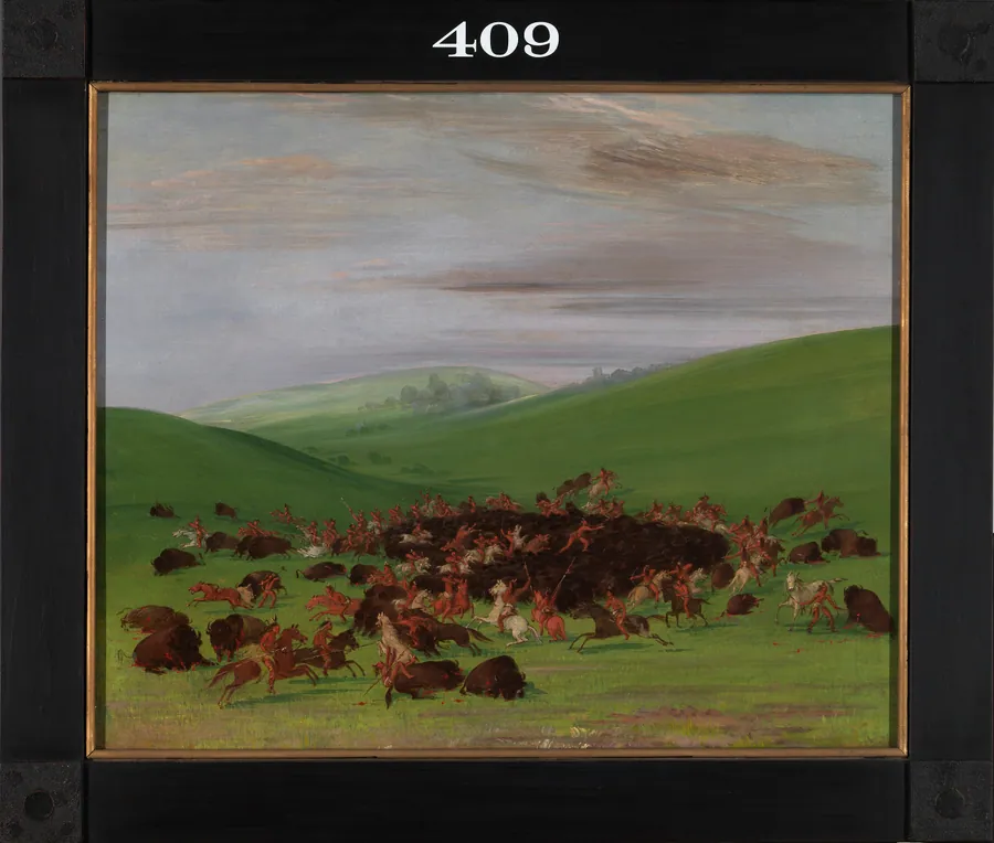 Buffalo Chase, a Surround by the Hidatsa by George Catlin, born Wilkes-Barre, PA 1796-died Jersey City, NJ 1872