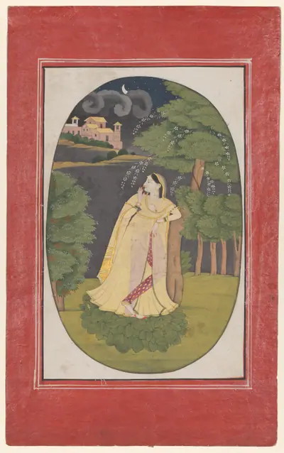 The heroine who waits anxiously for her absent lover (Utka Nayika)