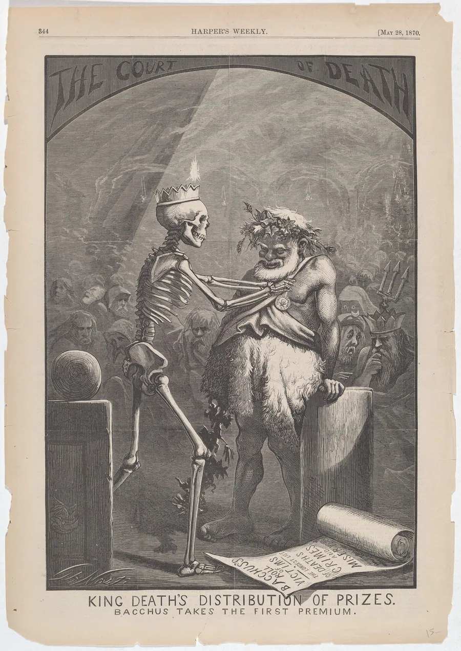 King Death's Distribution of Prizes. Bacchus Takes the First Premium. by Thomas Nast