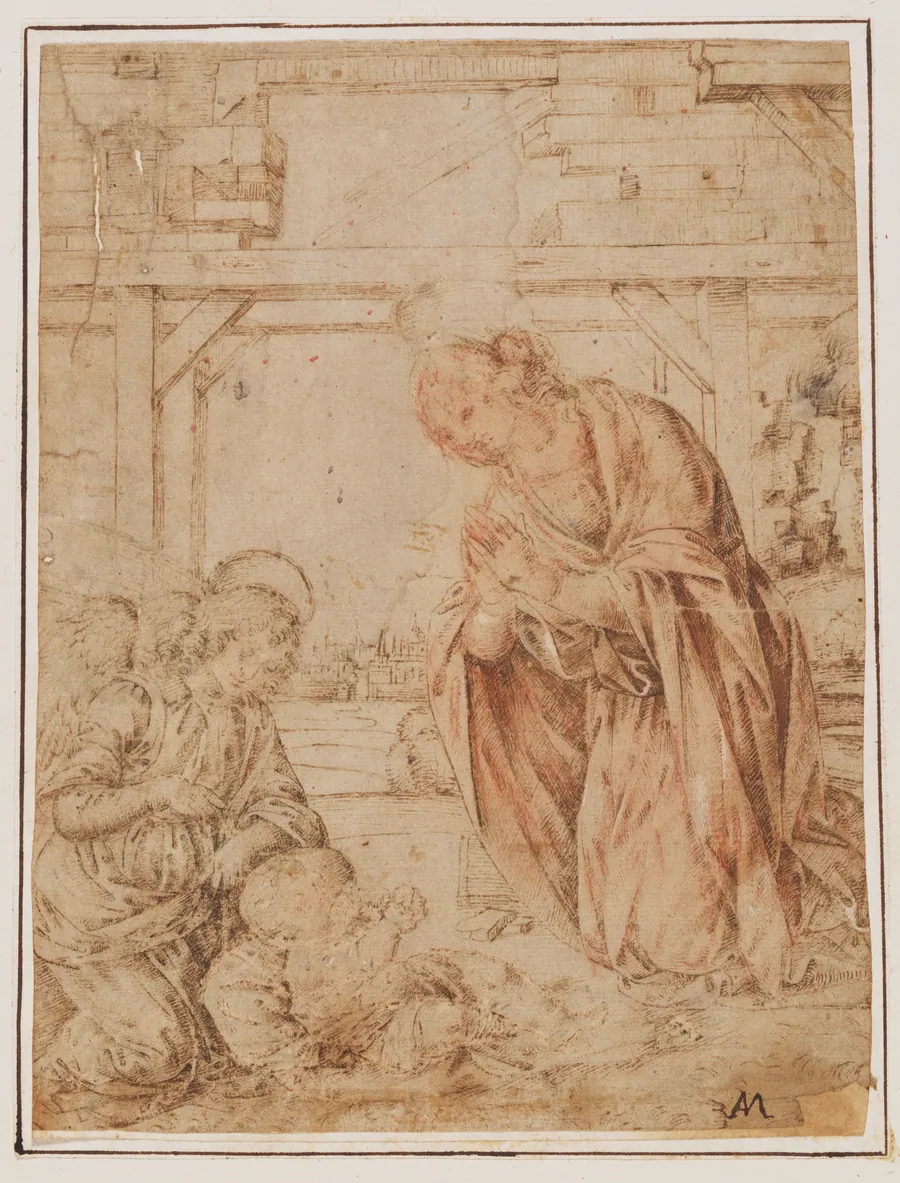 The Madonna Adoring the Child, with an Angel by Lorenzo di Credi (Lorenzo d'Andrea d'Oderigo)
