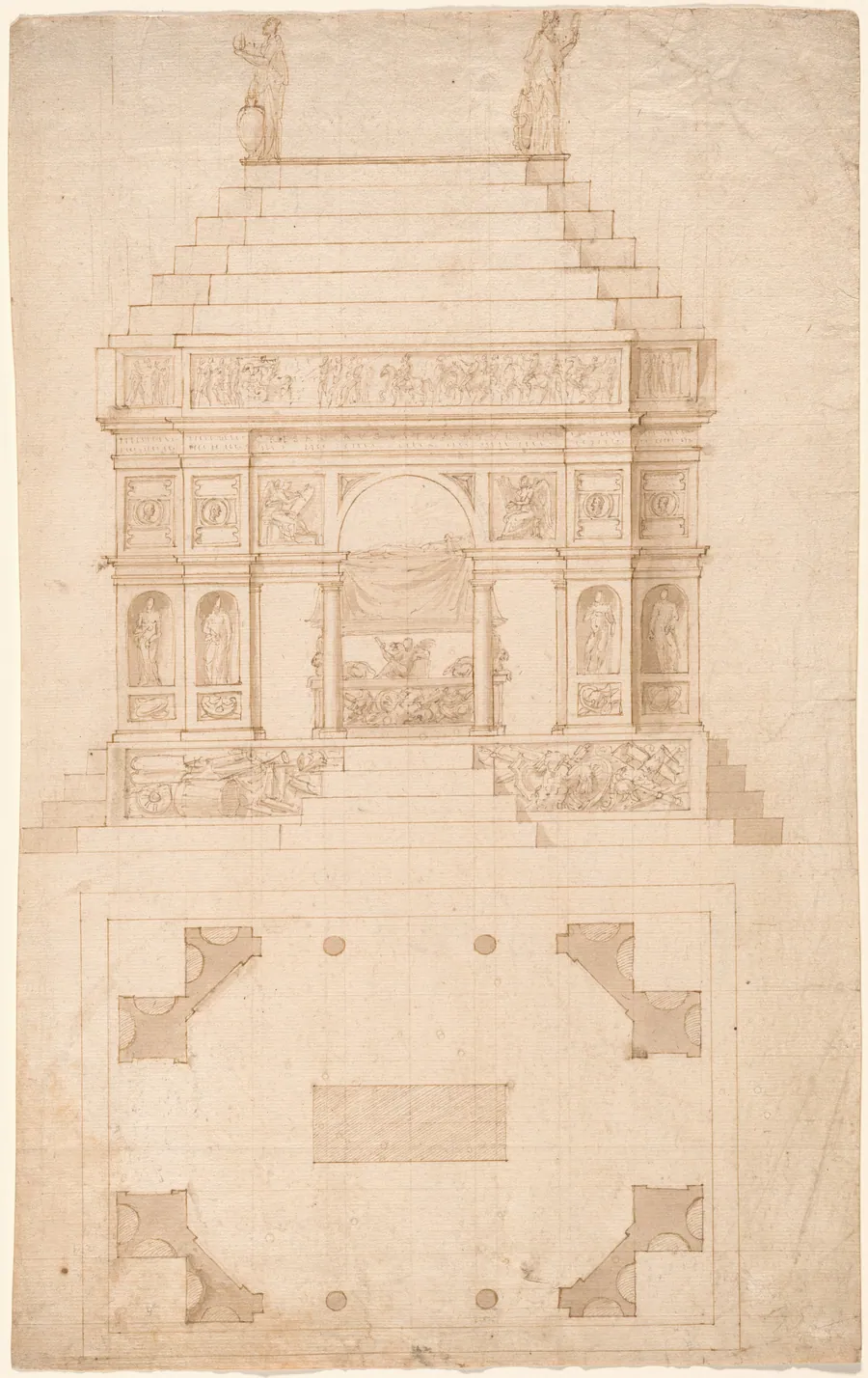 An Imperial Tomb: Elevation and Ground Plan by Antonio da Sangallo