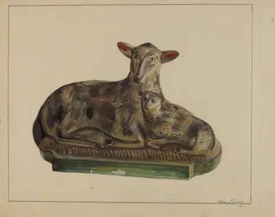 Pa. German Chalkware Lamp and Sheep