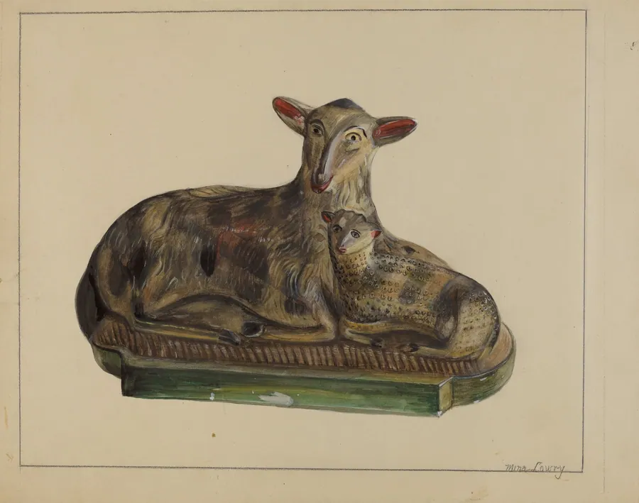 Pa. German Chalkware Lamp and Sheep by Mina Lowry