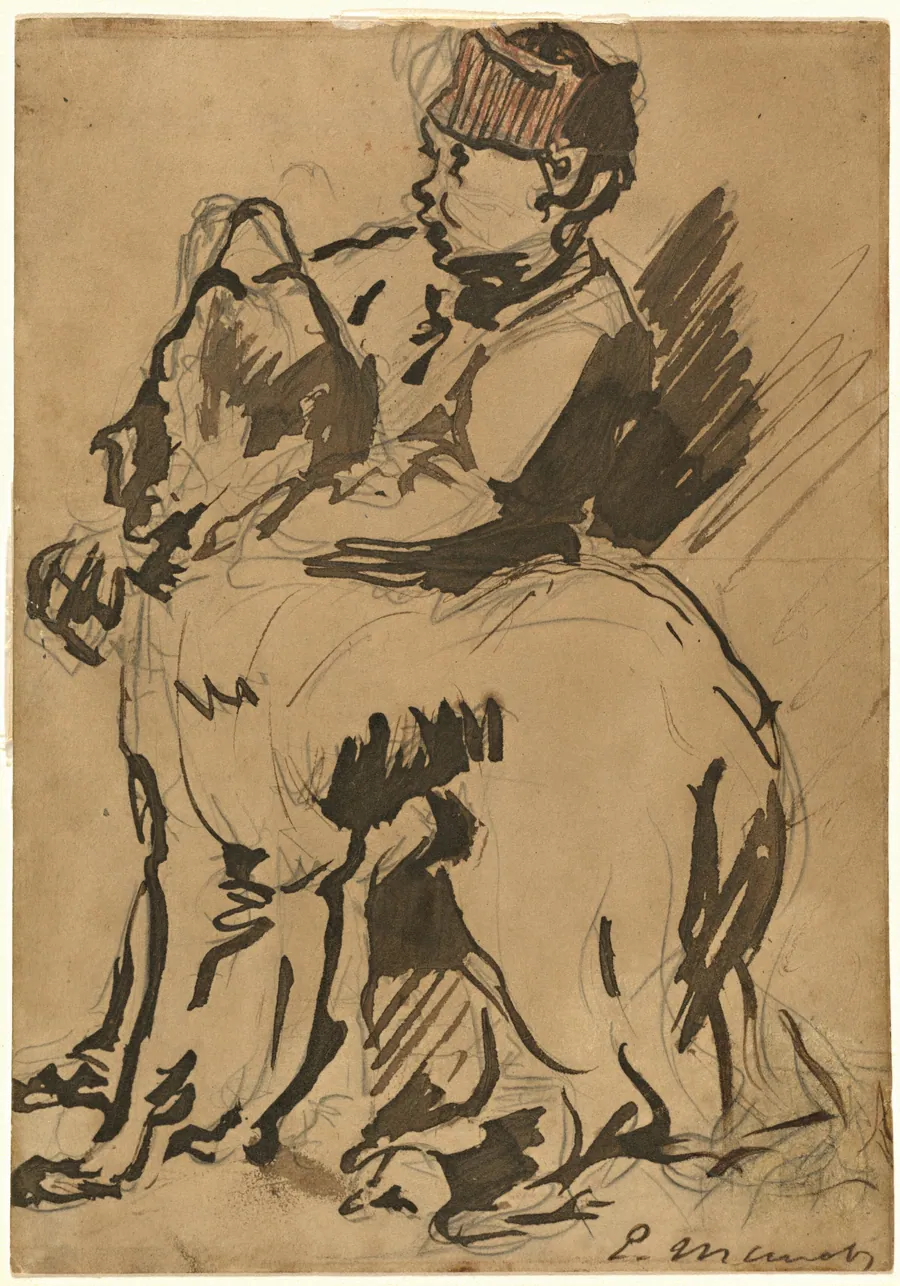 A Boy Holding His Dog by Anonymous Artist