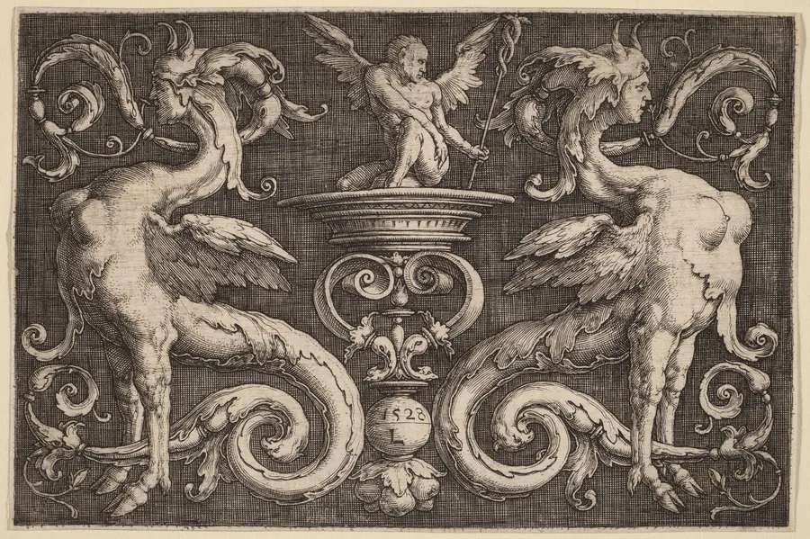 Ornament with Two Sphinxes and a Winged Man by Lucas van Leyden